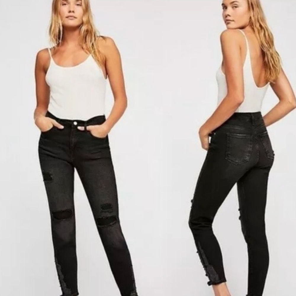 Free People Distressed Jeans Black Skinny Denim Size 26 Style 61855-16515125